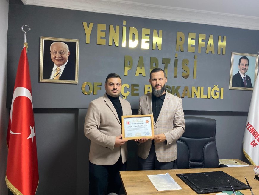 Trafik Güvenliği Derneği ve TÜKAV Vakfı’ndan Of İlçe Başkanına Şeref ve Teşekkür Sertifikası